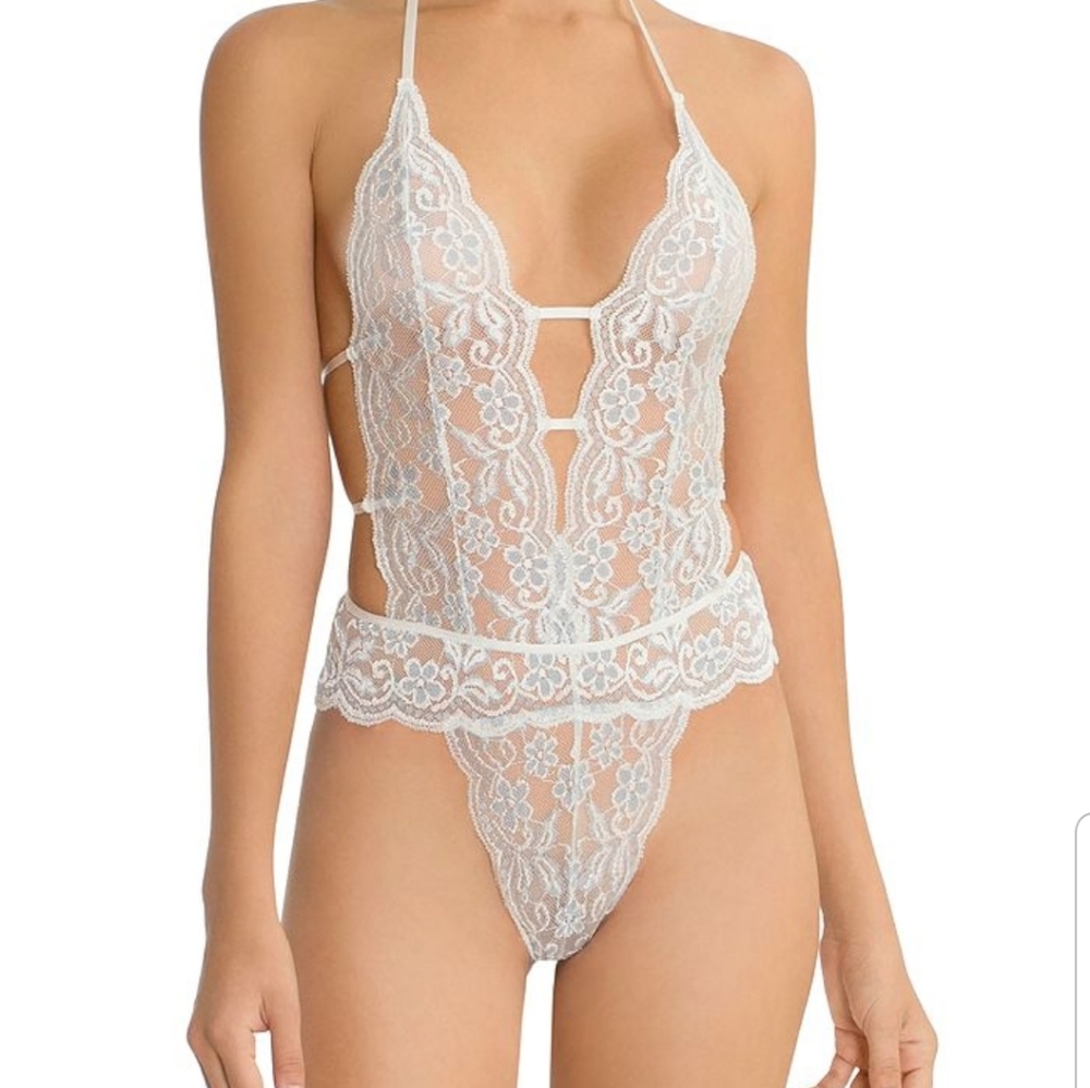 In Bloom By Jonquil Lace Thong Teddy Ivory/ Blue M